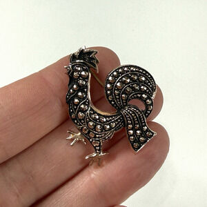 Vintage Silver Tone Marcasite? Rooster Brooch Pin Lightweight Made In Germany 1"